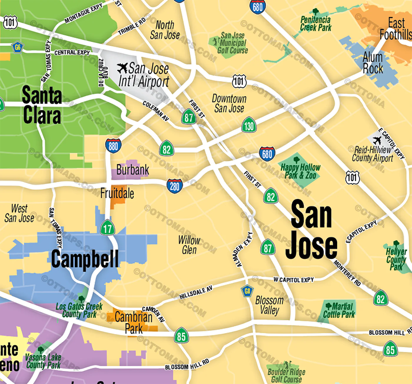 Santa Clara County Map (no zip codes) - FILES - PDF and AI, editable, vector, royalty free - Image 2