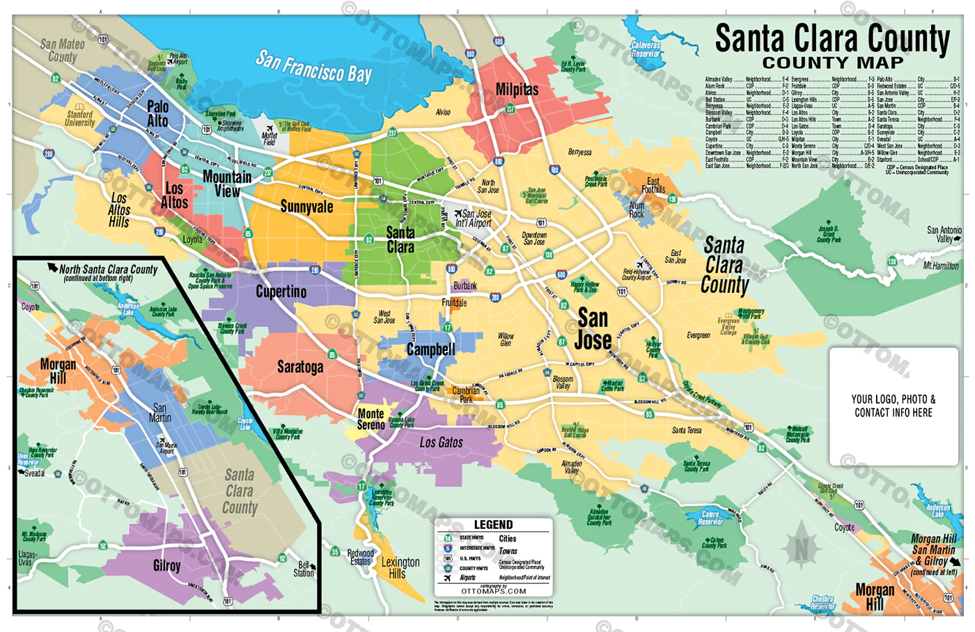 Santa Clara County Map (no zip codes) - FILES - PDF and AI, editable, vector, royalty free - Image 3