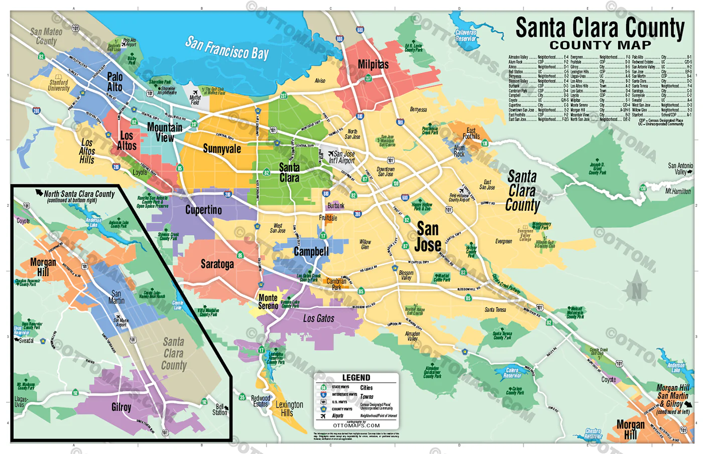 Santa Clara County Map (no zip codes) - POSTER PRINTS - Image 2