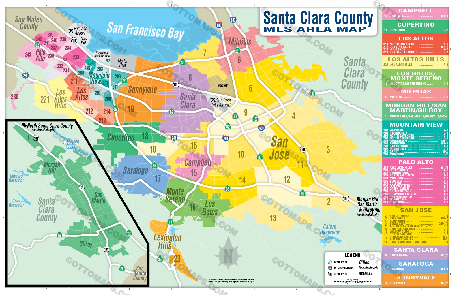 Santa Clara County MLS Area Map - POSTER PRINTS - Image 2