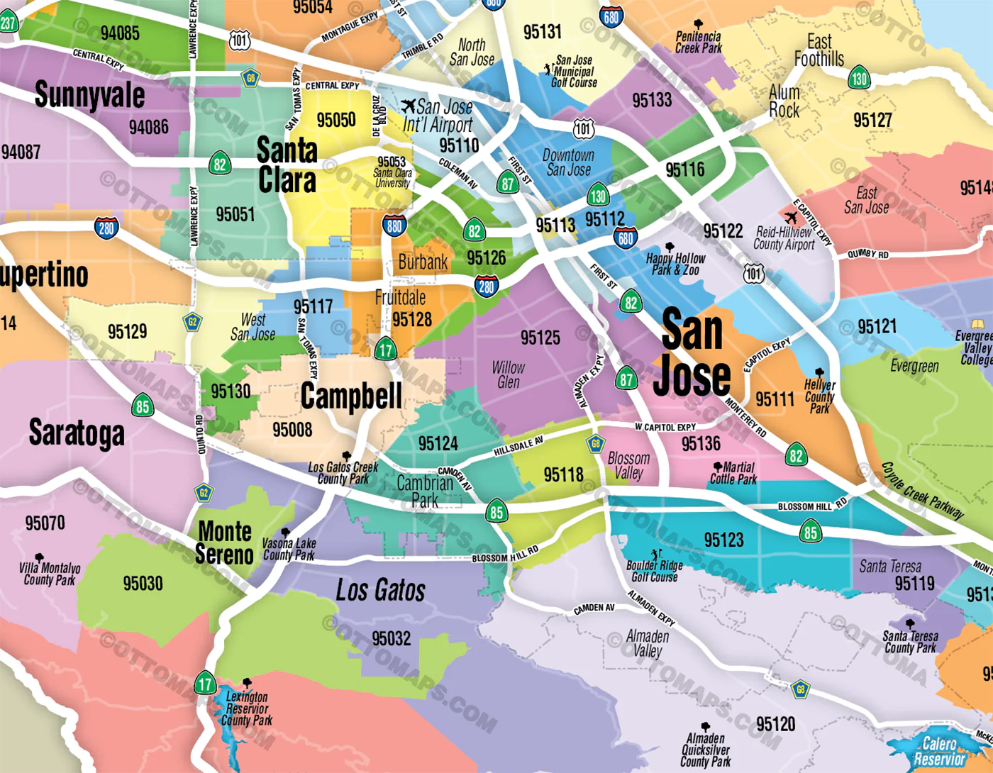 Santa Clara County Zip Code Map - FILES - PDF and AI, editable, vector, royalty free - Image 2