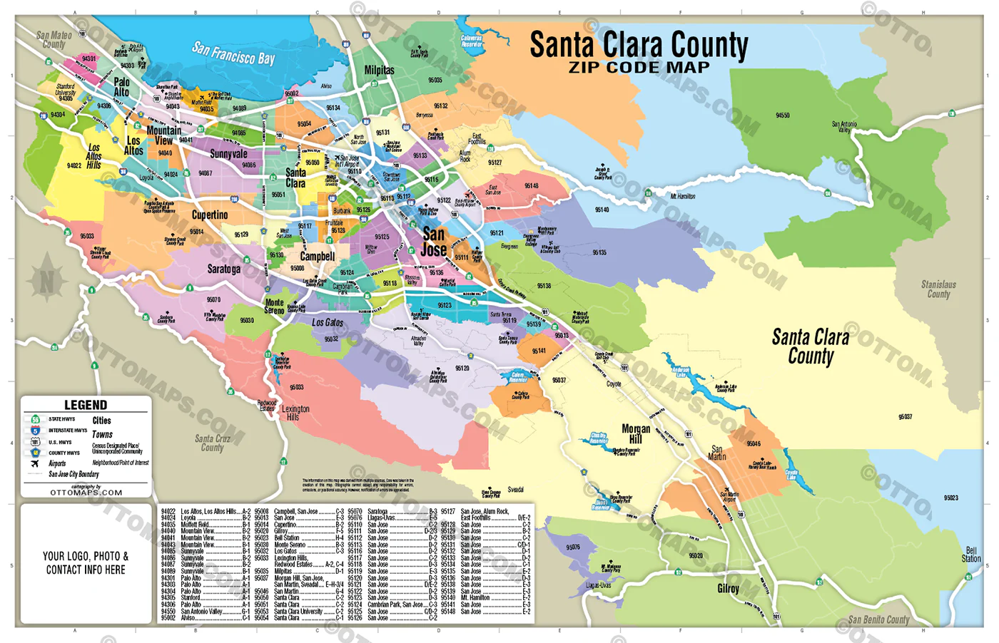Santa Clara County Zip Code Map - FILES - PDF and AI, editable, vector, royalty free - Image 3
