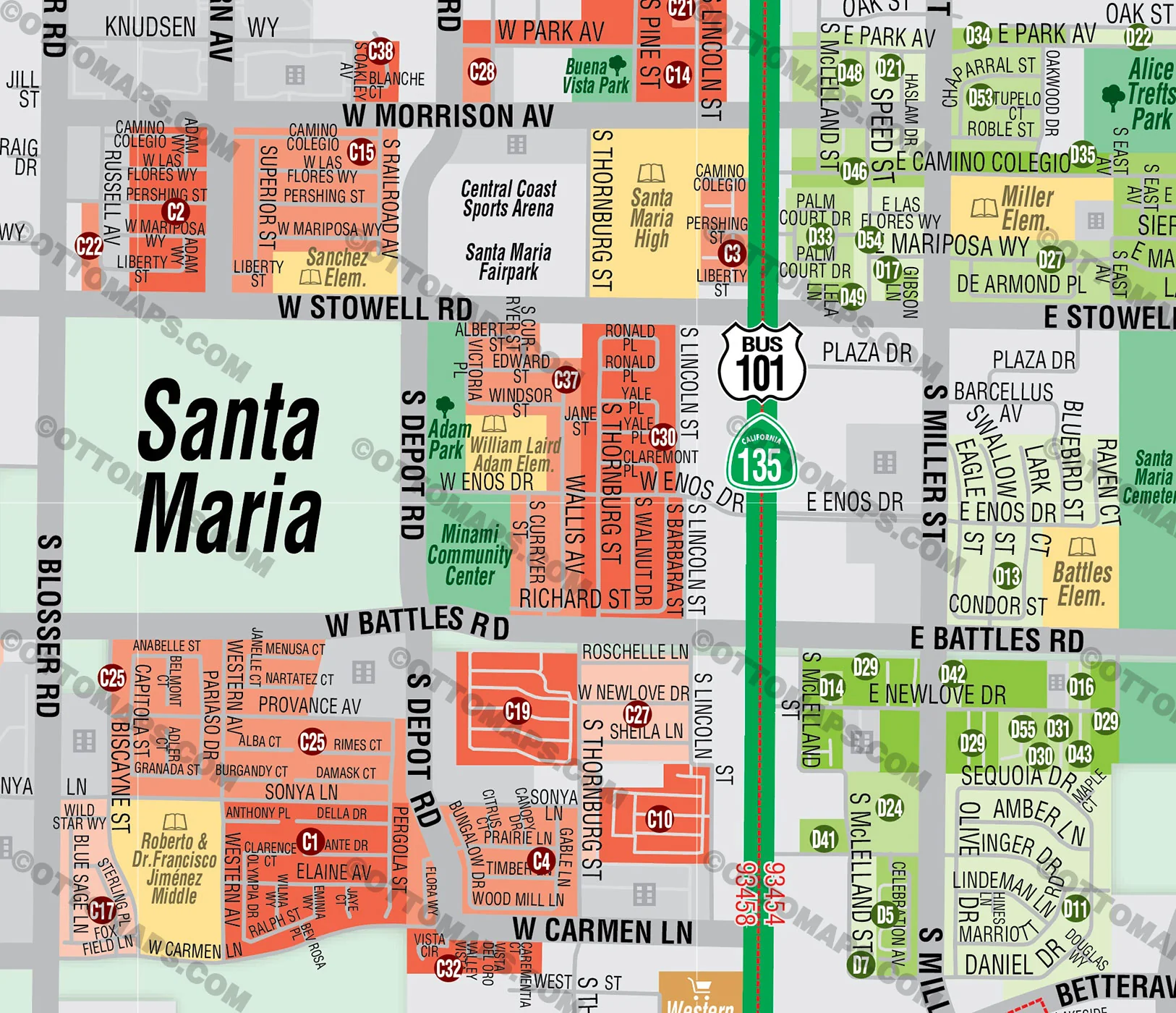 Santa Maria Map, Santa Barbara County, CA - FILES - PDF and AI, editable, vector, royalty free - Image 2