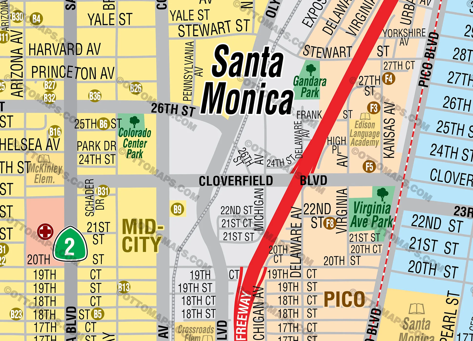 Santa Monica Map, Los Angeles County, CA - FILES - PDF and AI, editable, vector, royalty free - Image 2