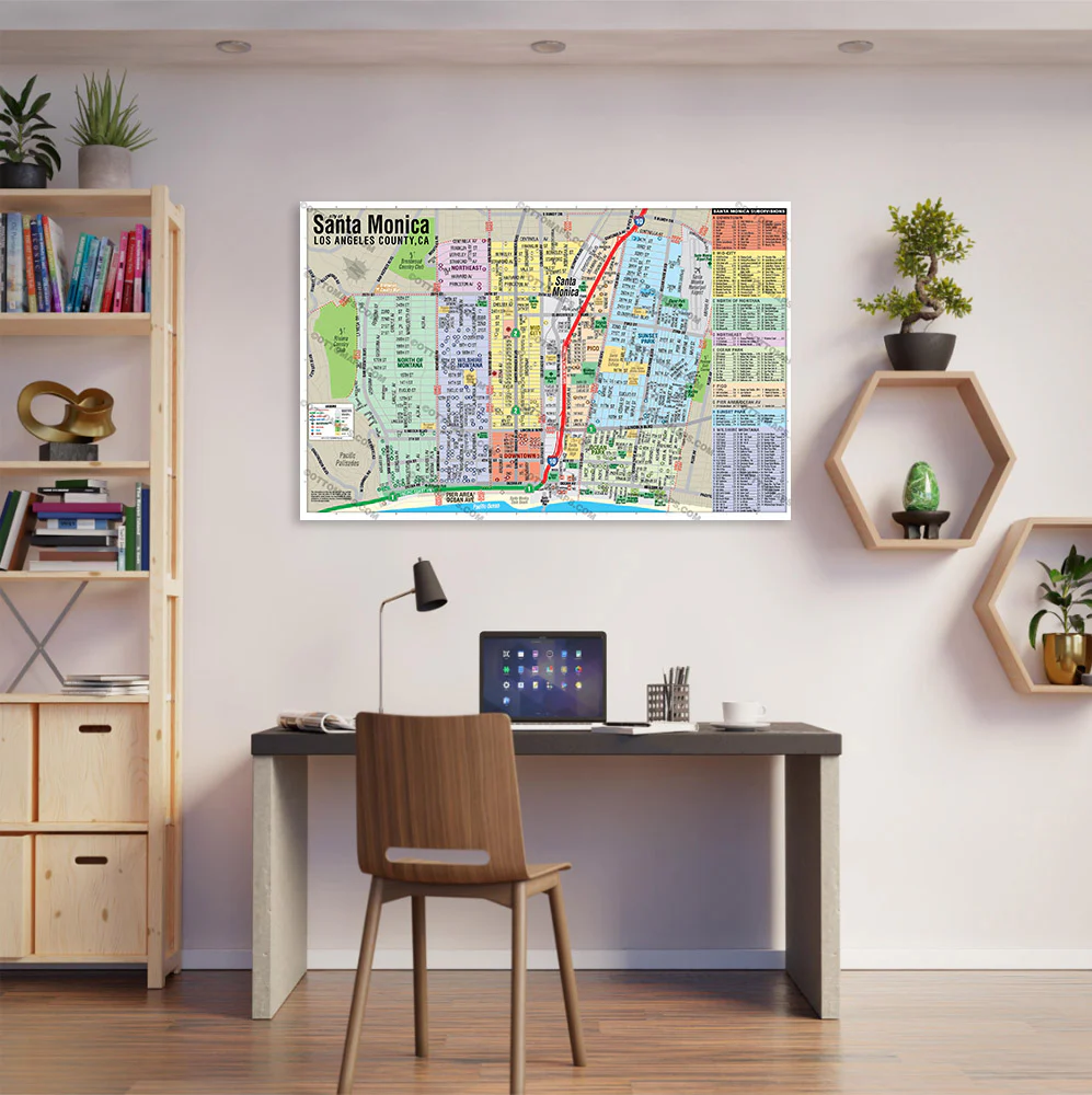 Santa Monica Map, Los Angeles County, CA - POSTER PRINTS