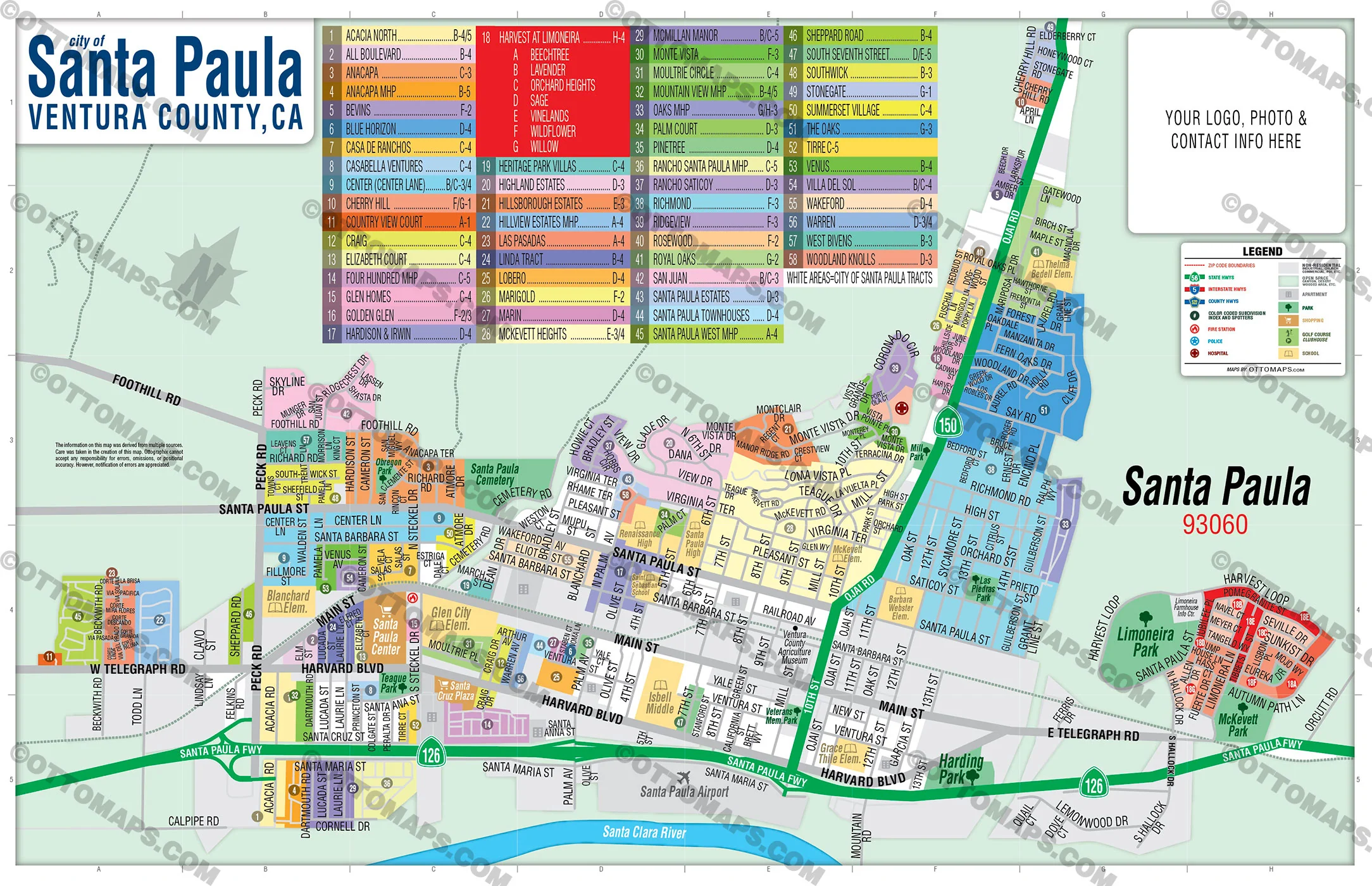 Santa Paula Map, Ventura County, CA - FILES - PDF and AI, editable, vector, royalty free