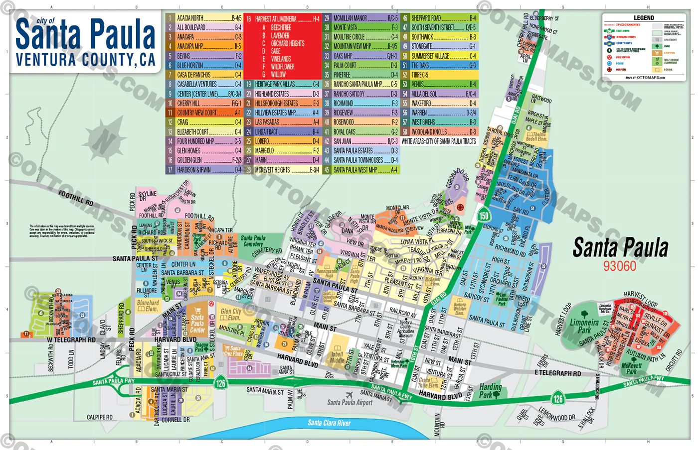 Santa Paula Map, Ventura County, CA - POSTER PRINTS - Image 2