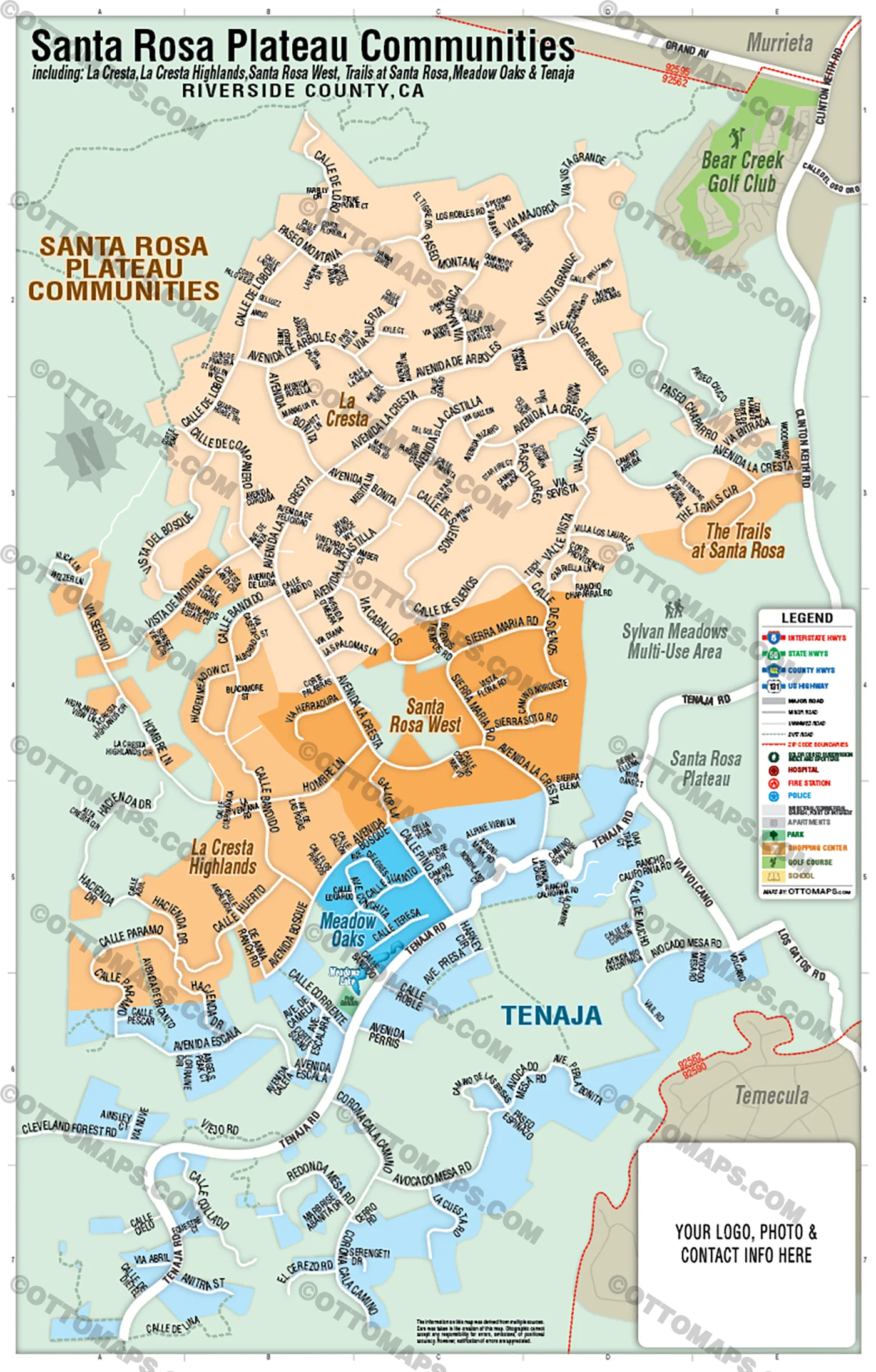 Santa Rosa Plateau Communities - La Cresta Map, Riverside County, CA - FILES - PDF and AI Files, editable, vector, royalty free