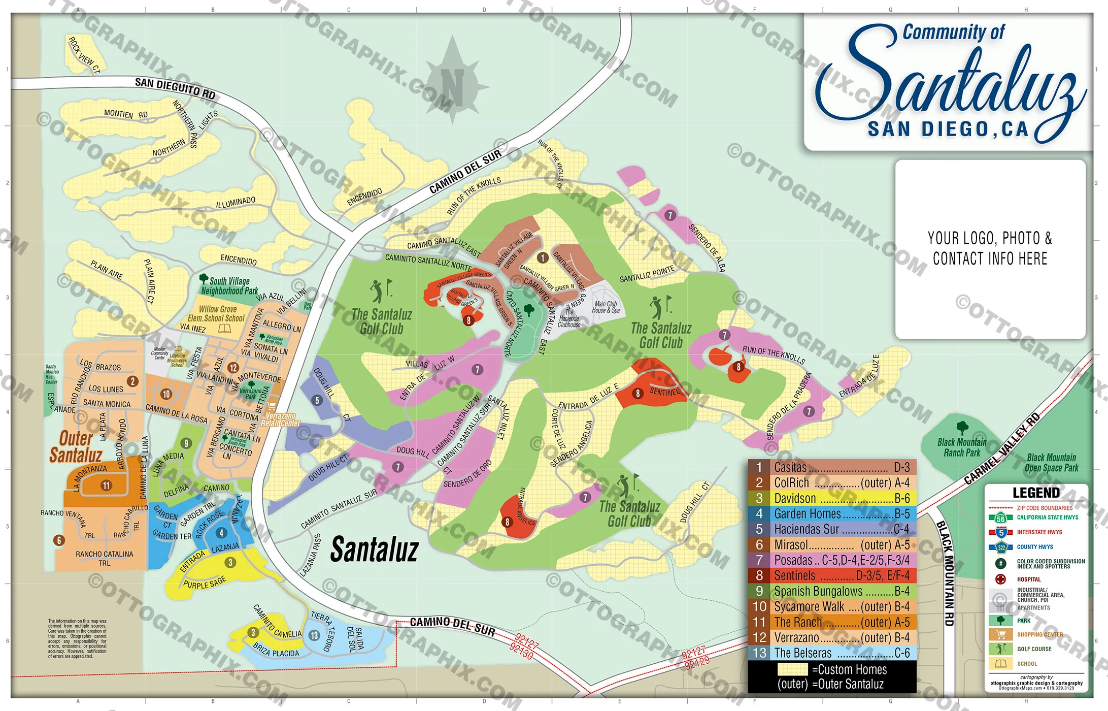 Santaluz Map, San Diego County, CA - FILES - PDF and AI, editable, vector, royalty free