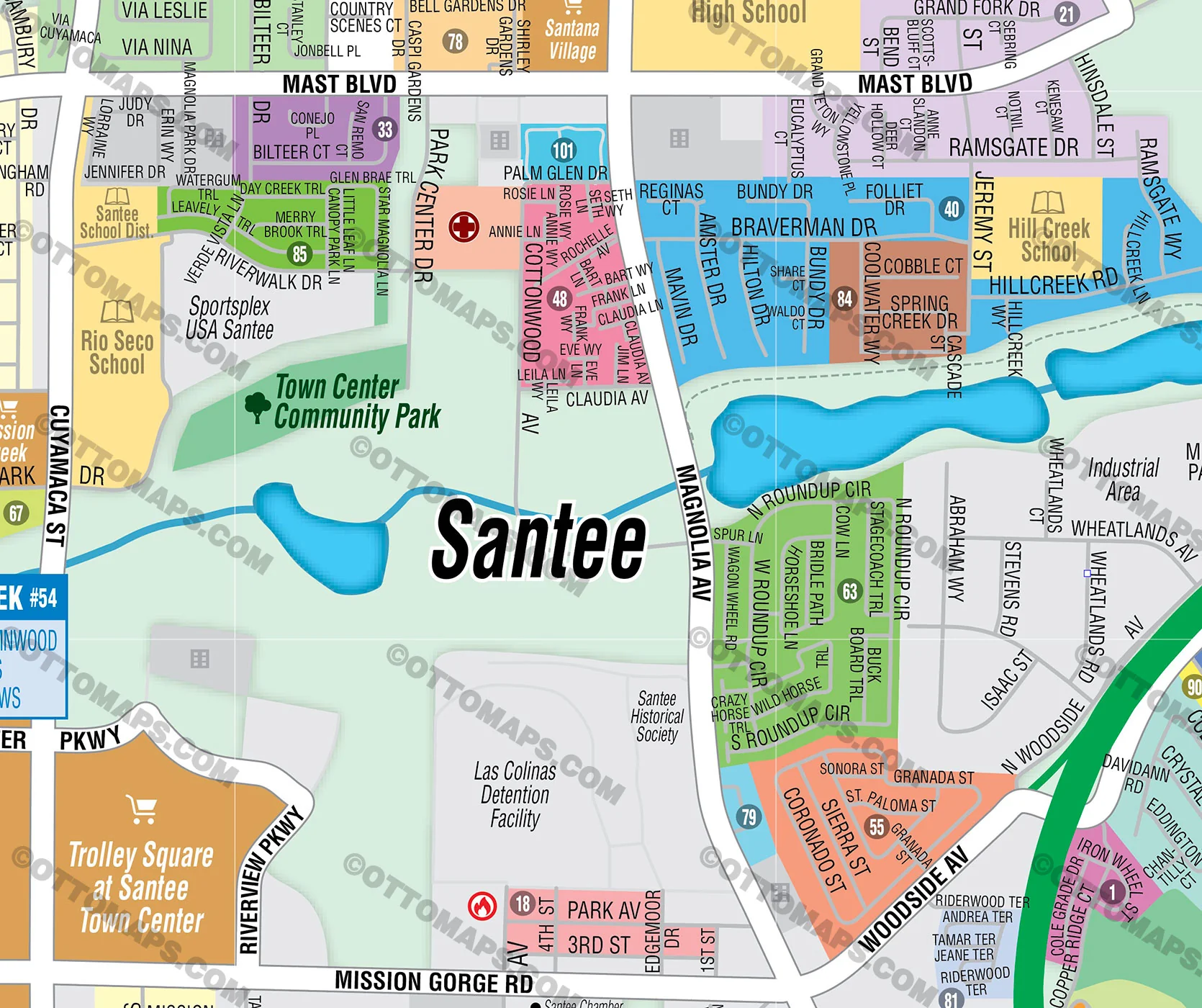 Santee Map, San Diego County, CA - FILES - PDF and AI, editable, vector, royalty free - Image 2