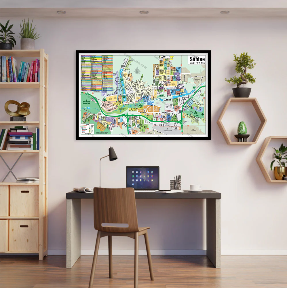 Santee Map, San Diego County, CA - POSTER PRINTS - Image 2