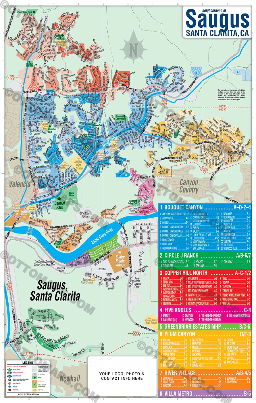 Saugus Map, Santa Clarita, CA - FILES - PDF and AI, editable, vector, royalty free