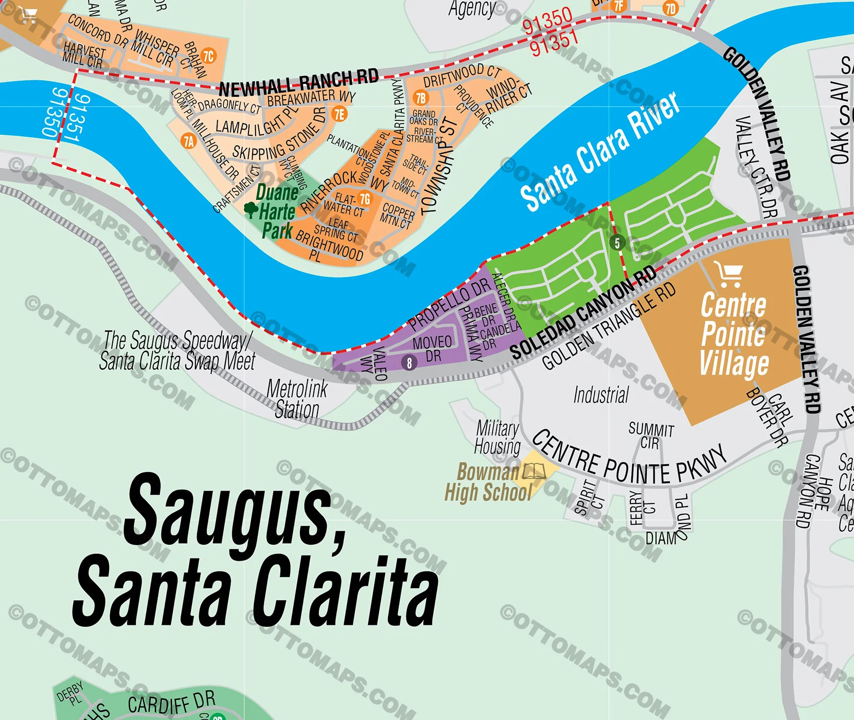 Saugus Map, Santa Clarita, CA - FILES - PDF and AI, editable, vector, royalty free - Image 2