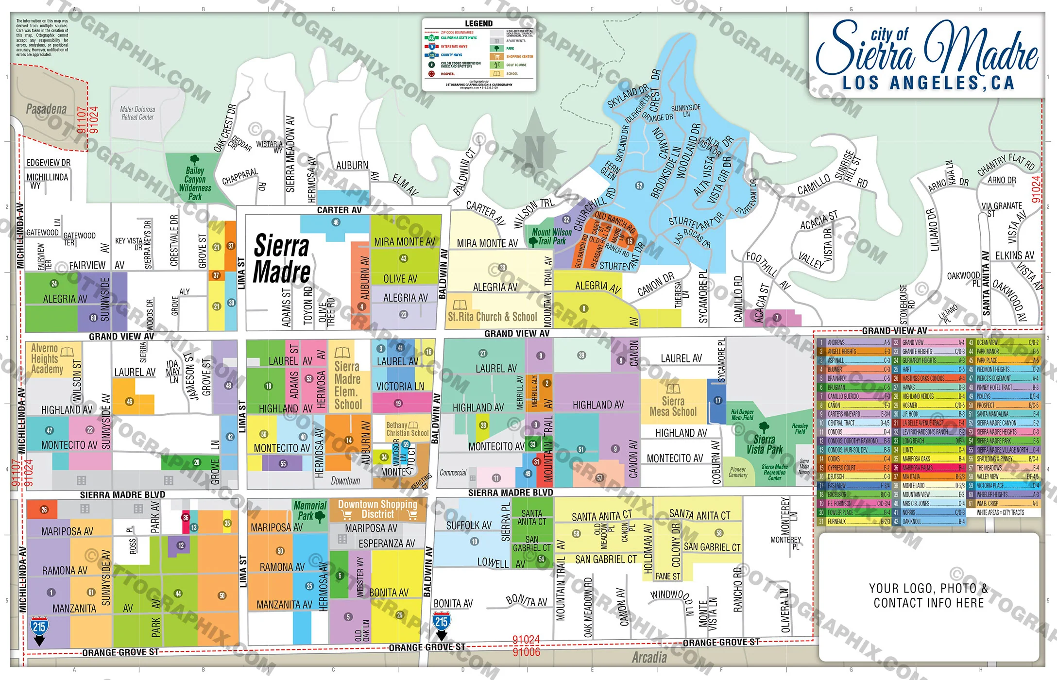 Sierra Madre Map, Los Angeles County, CA - FILES - PDF and AI, editable, vector, royalty free