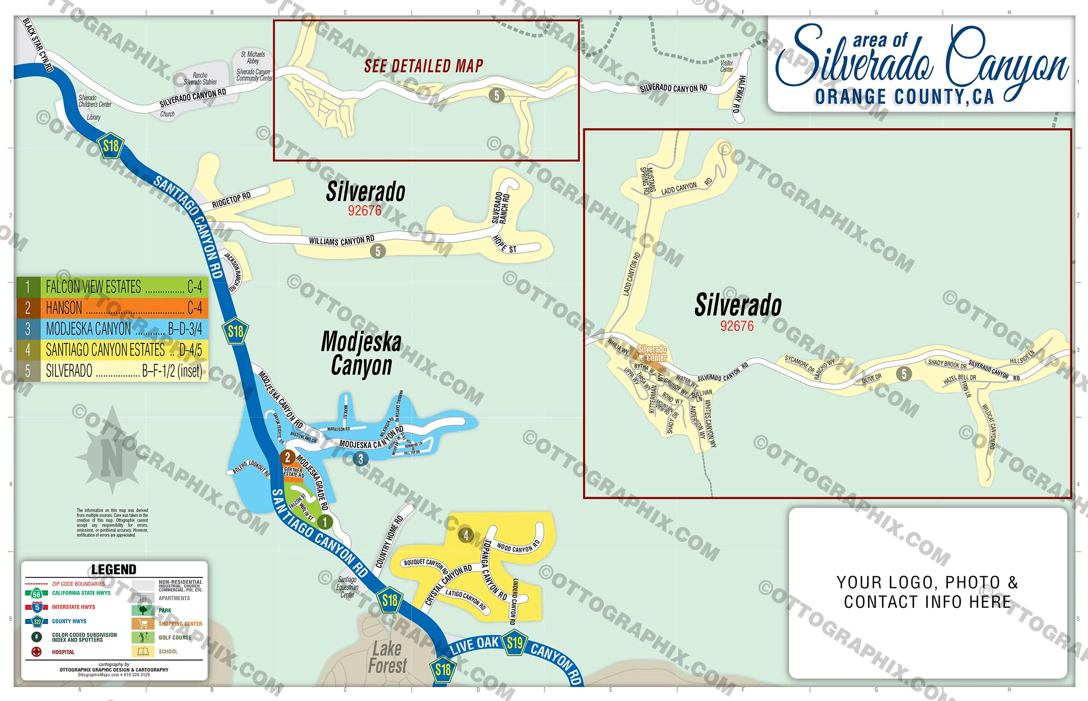 Silverado Canyon Map, Orange County, CA - FILES - PDF and AI, editable, vector, royalty free