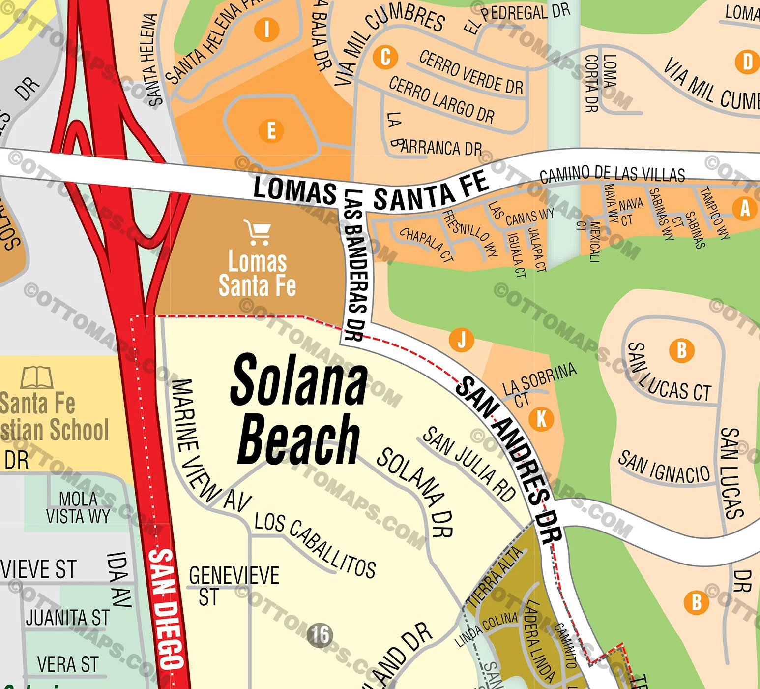Solana Beach Map, San Diego County, CA - FILES - PDF and AI, editable, vector, royalty free - Image 2
