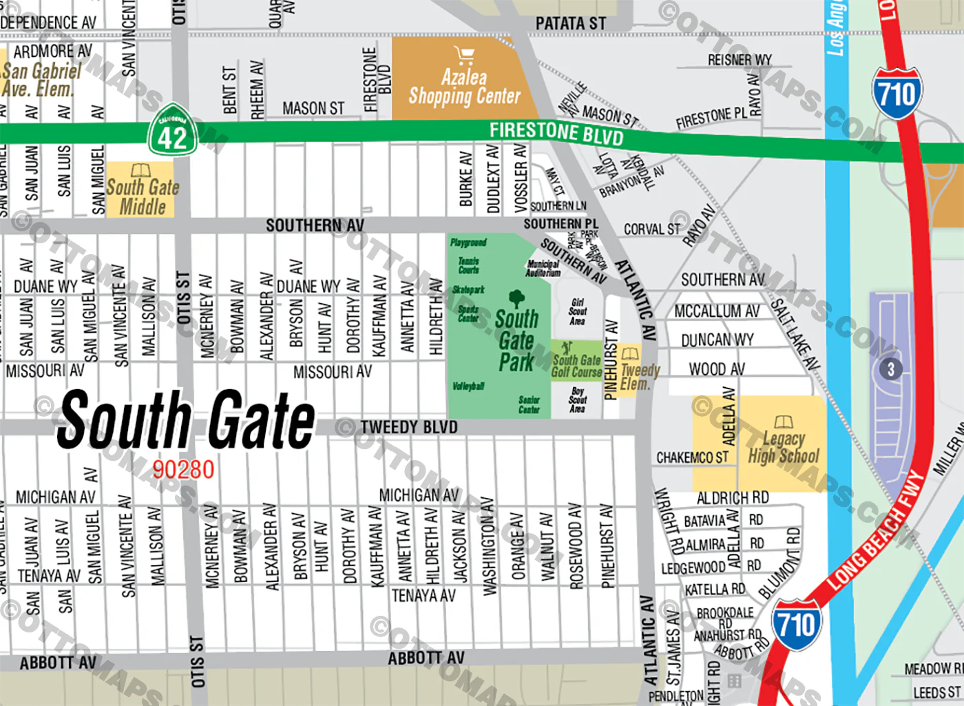 South Gate Map, Los Angeles County, CA - FILES - PDF and AI, editable, vector, royalty free - Image 2