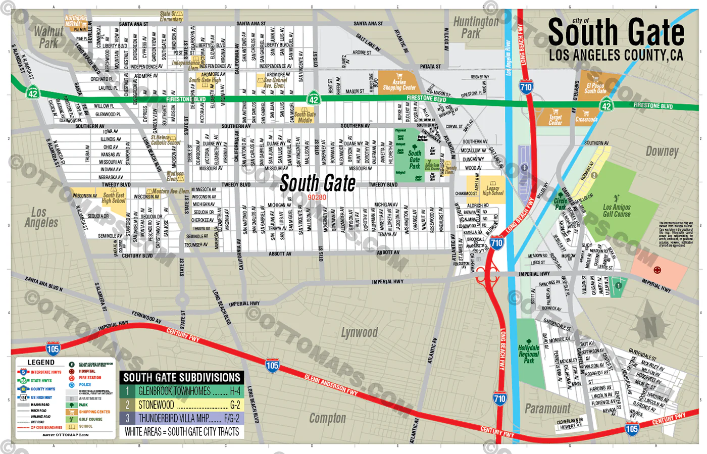 South Gate Map, Los Angeles County, CA - FILES - PDF and AI, editable, vector, royalty free - Image 3