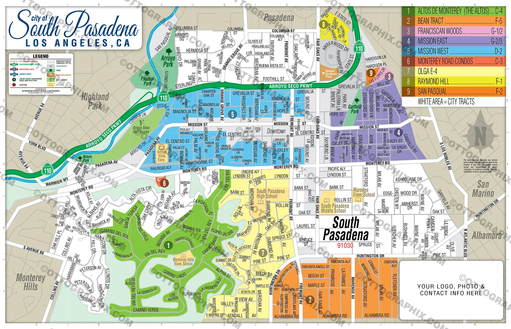 South Pasadena Map, Los Angeles County, CA - FILES - PDF and AI, editable, vector, royalty free