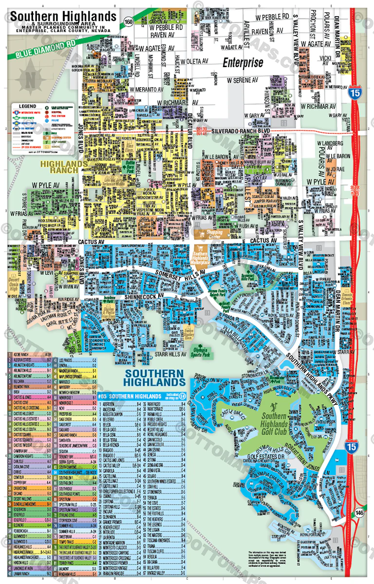 Southern Highlands - Enterprise Map, Clark County, NV - POSTER PRINTS - Image 3