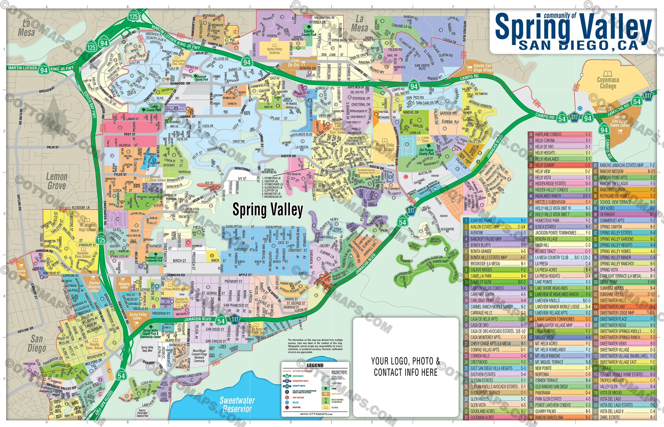 Spring Valley Map, San Diego County, CA - FILES - PDF and AI, editable, vector, royalty free