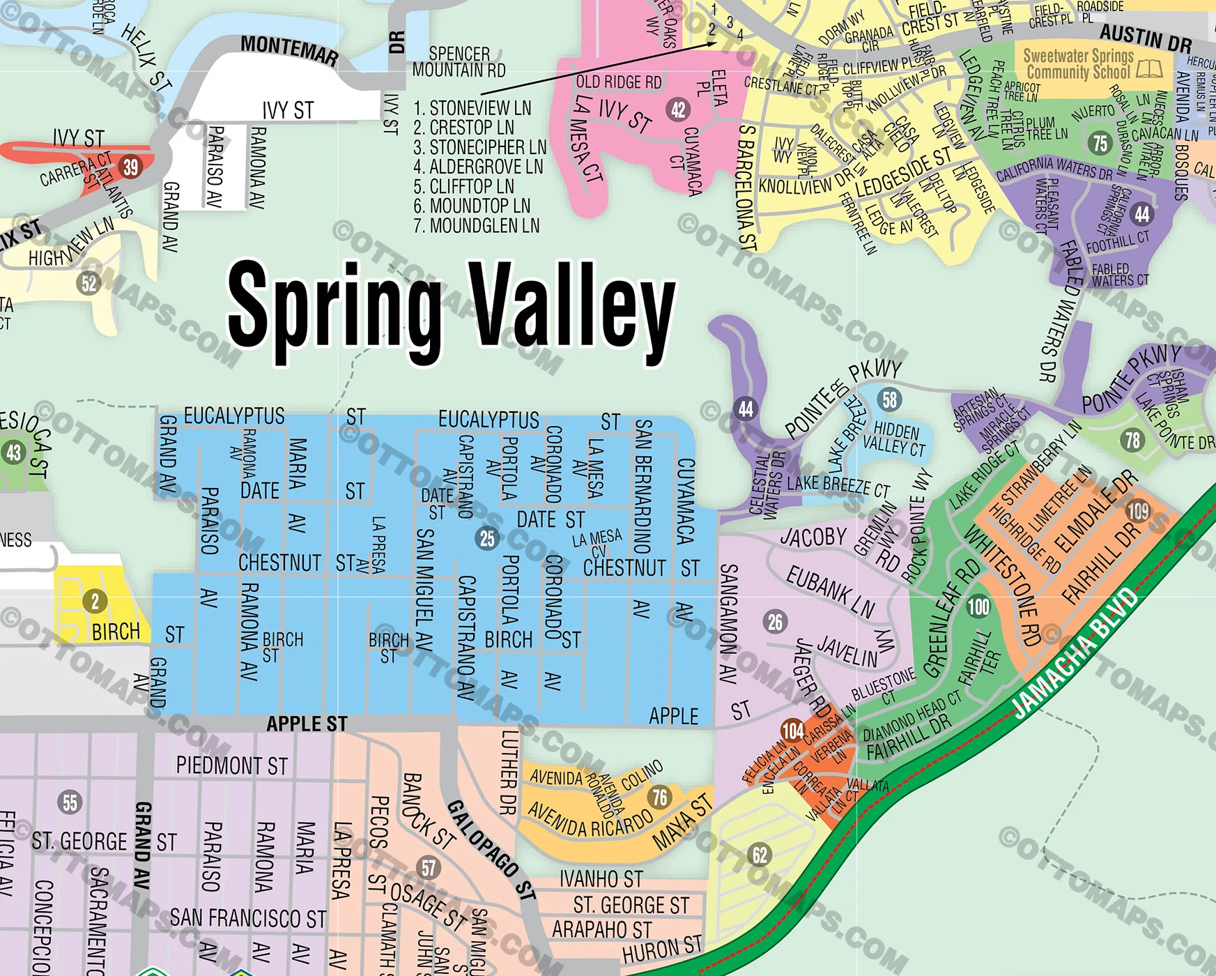 Spring Valley Map, San Diego County, CA - FILES - PDF and AI, editable, vector, royalty free - Image 2