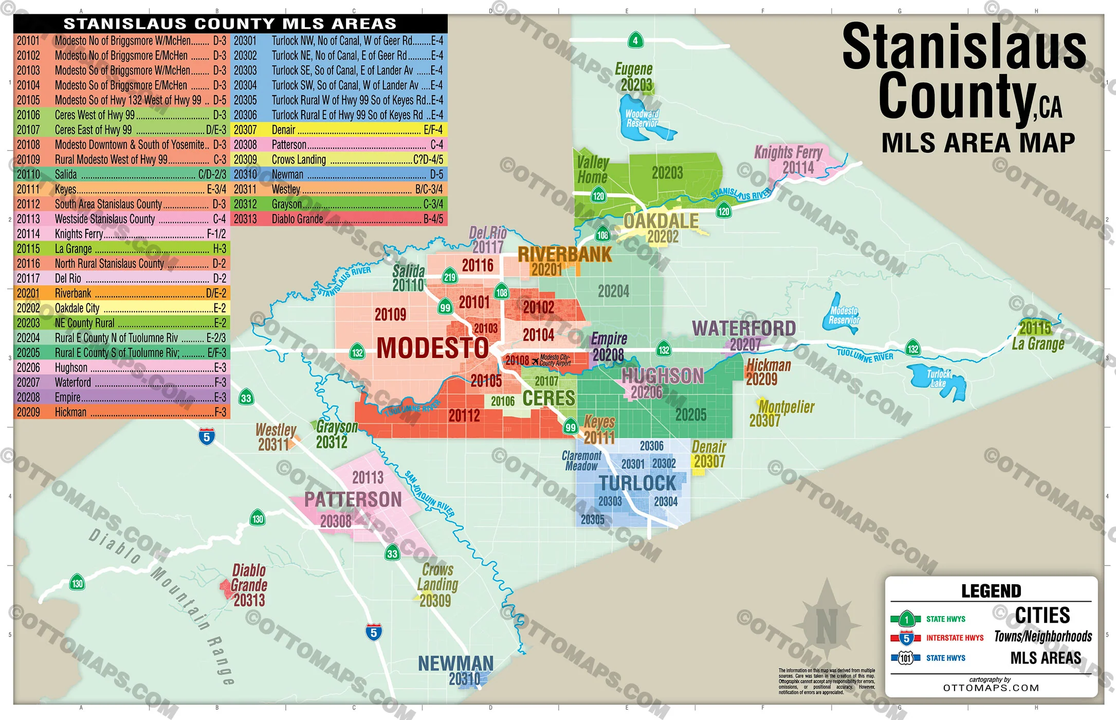 Stanislaus County MLS Area Map - California - FILES - PDF and AI, editable, vector, royalty free - Image 3