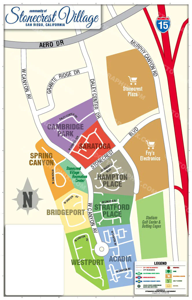 Stonecrest Village Map, San Diego County, CA - FILES - PDF and AI, editable, vector, royalty free