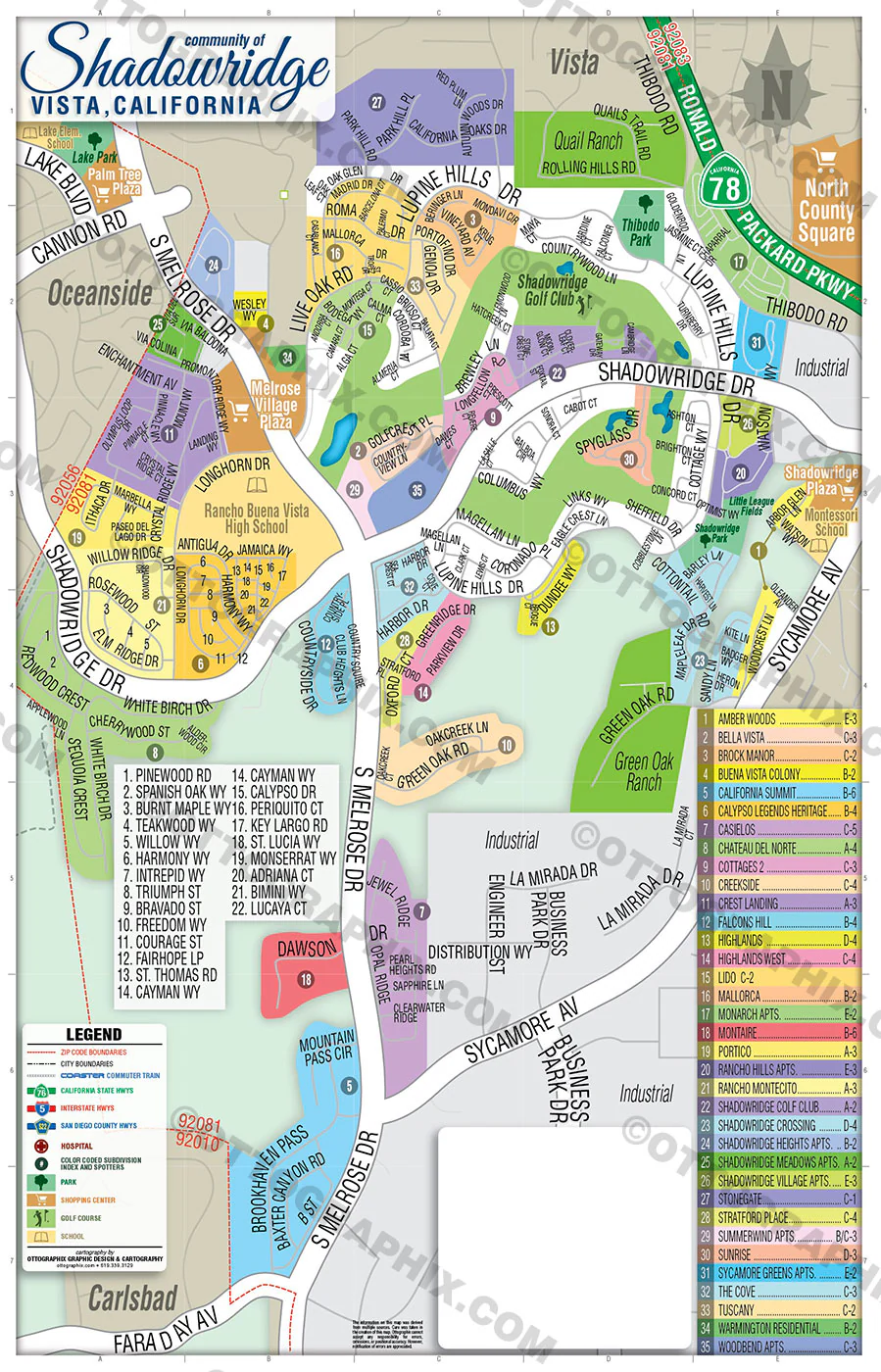 Shadowridge Map, Vista, San Diego, CA - FILES - PDF and AI, editable, vector, royalty free