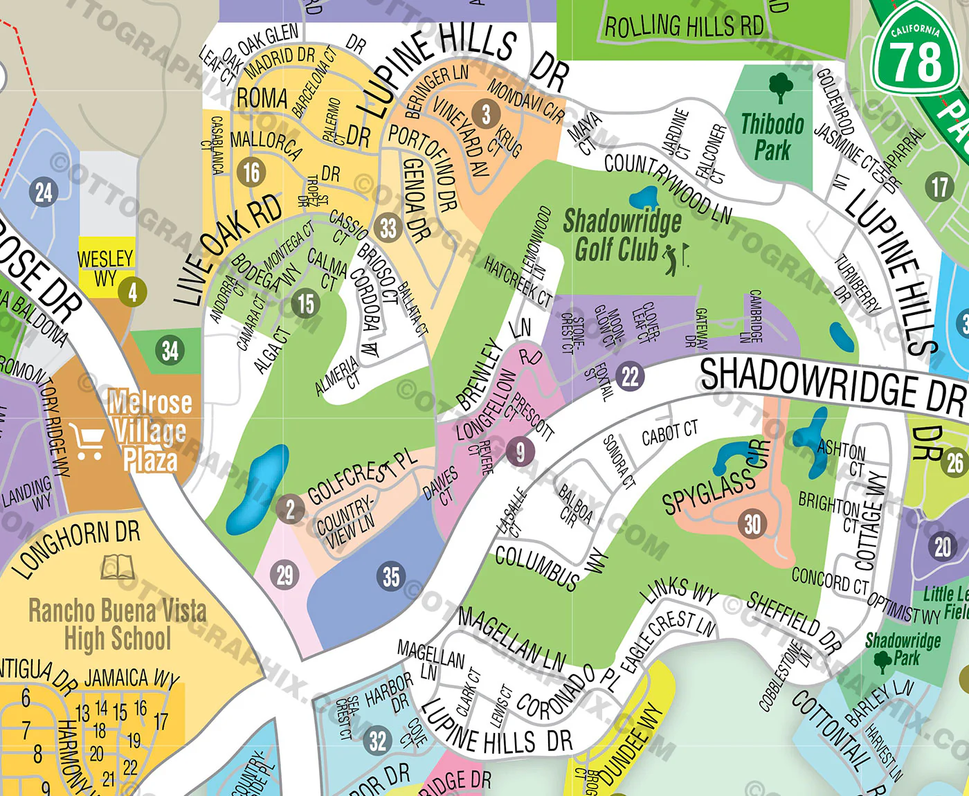 Shadowridge Map, Vista, San Diego, CA - FILES - PDF and AI, editable, vector, royalty free - Image 2