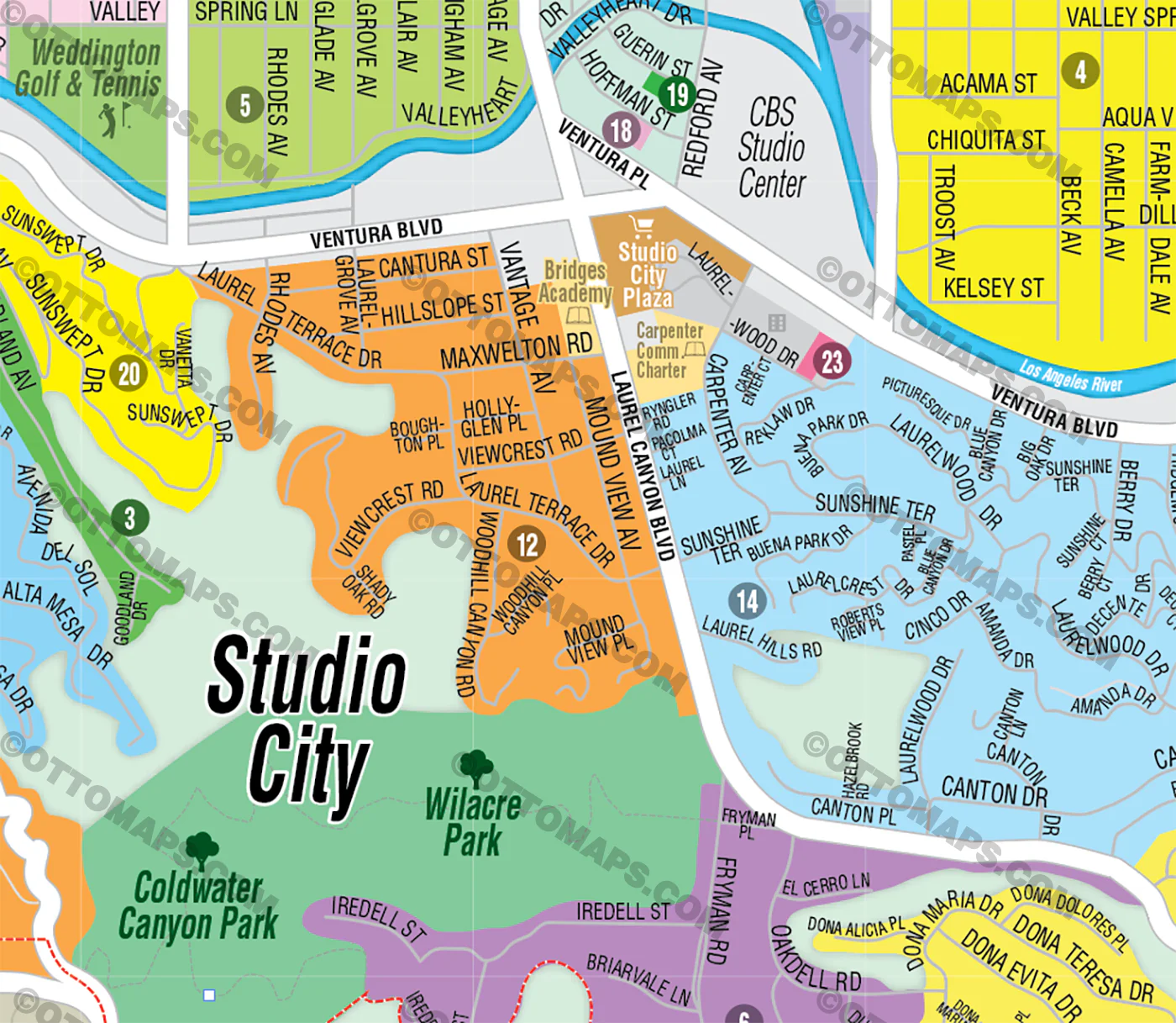 Studio City Map, Los Angeles County, CA - FILES - PDF and AI, editable, vector, royalty free - Image 2