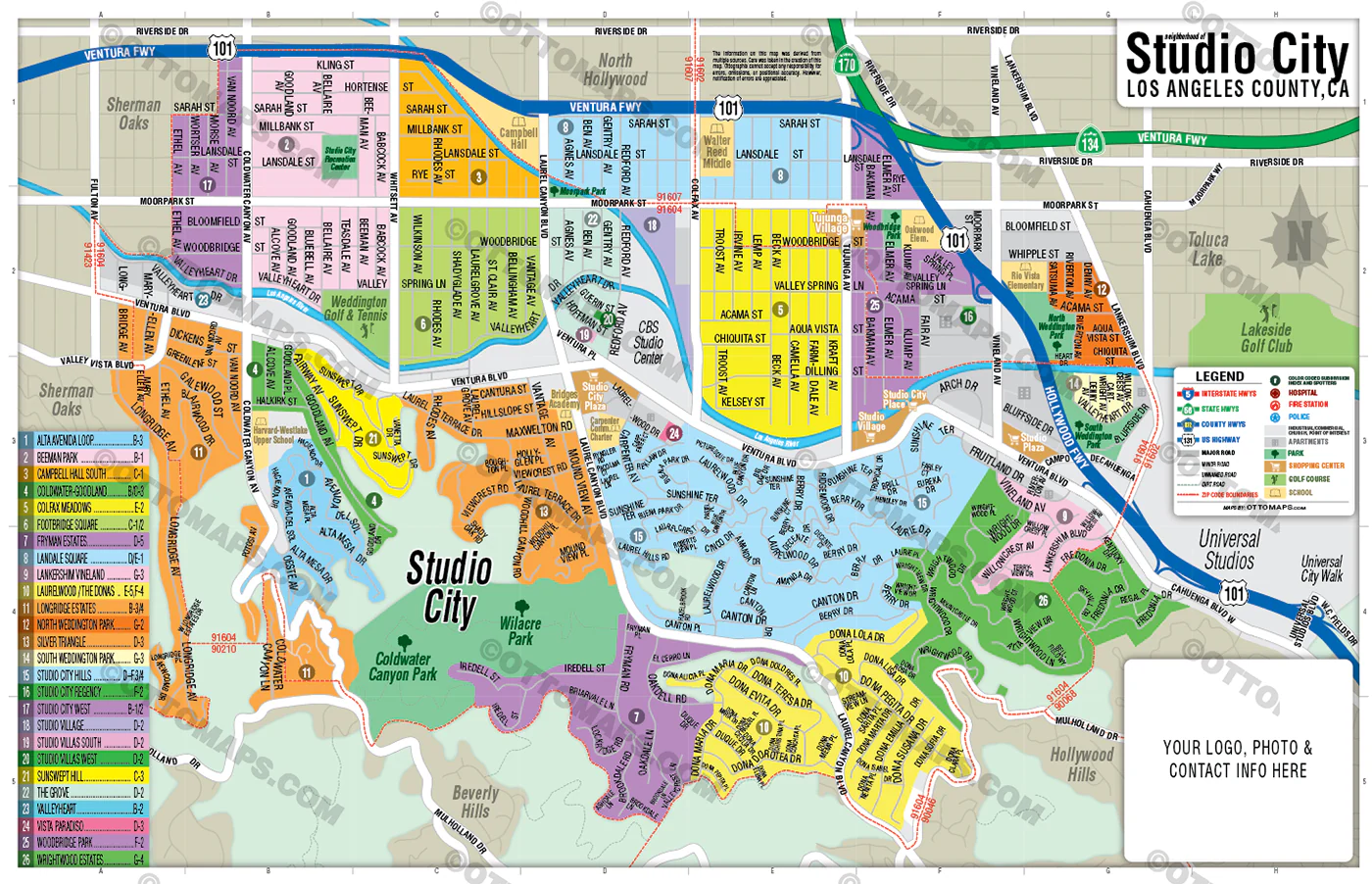 Studio City Map, Los Angeles County, CA - FILES - PDF and AI, editable, vector, royalty free - Image 3