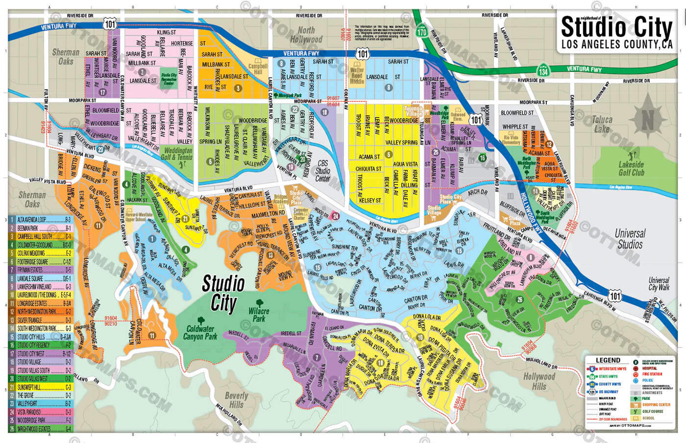 Studio City Map, Los Angeles County, CA - POSTER PRINTS - Image 2