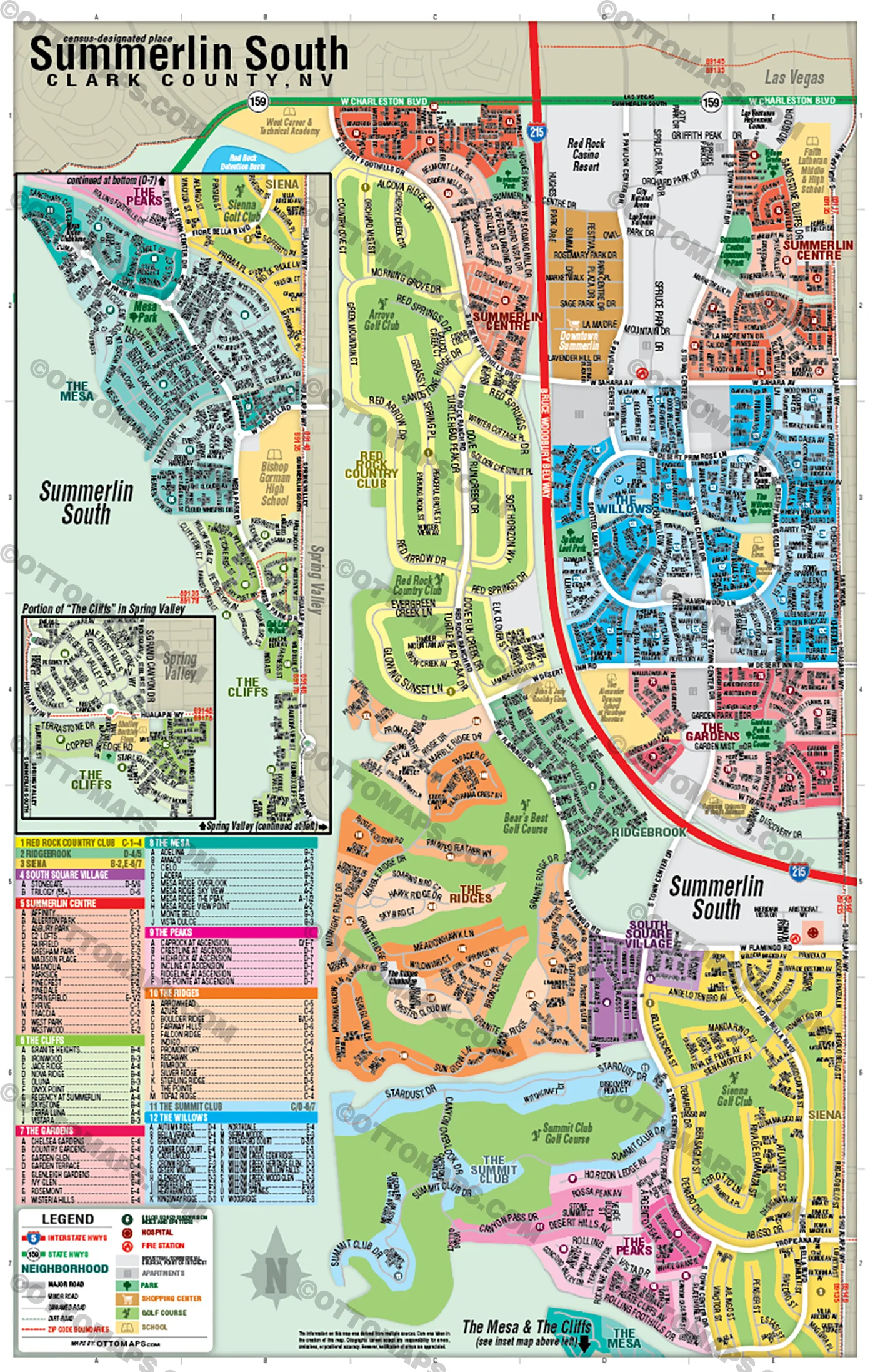 Summerlin South Map, Clark County, NV - FILES - PDF and AI, editable, vector, royalty free