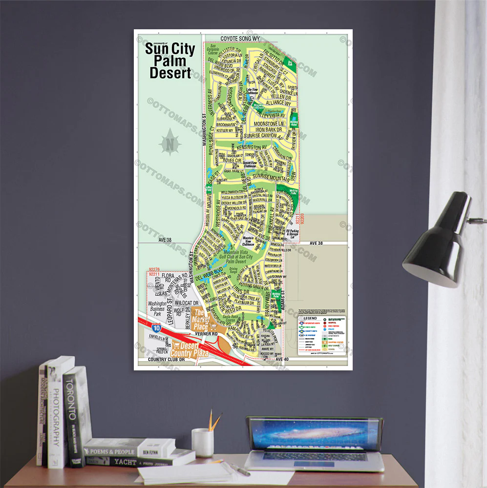 Sun City Palm Desert Map, Riverside County, CA - POSTER PRINTS