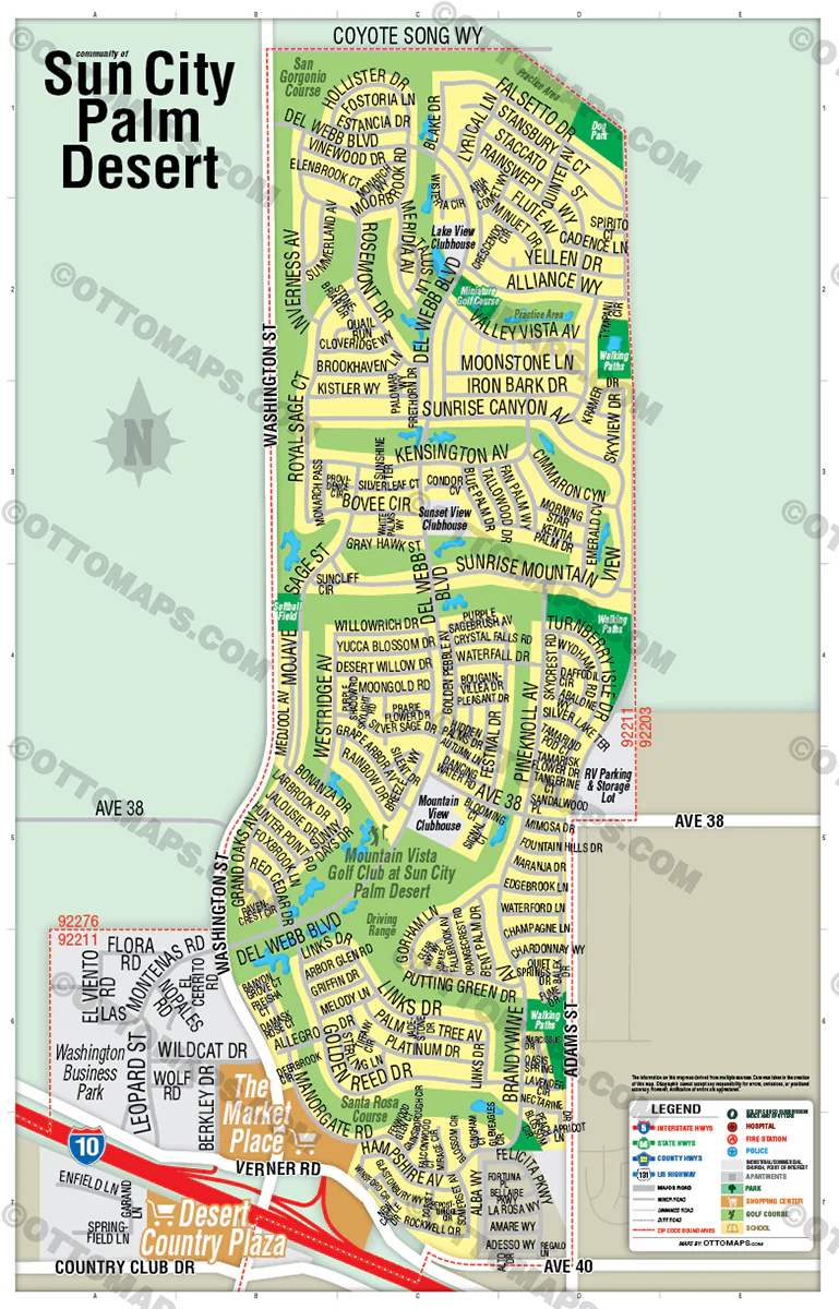 Sun City Palm Desert Map, Riverside County, CA - POSTER PRINTS - Image 2