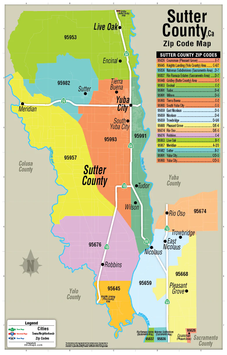 Sutter County Zip Code Map - POSTER PRINTS - Image 2