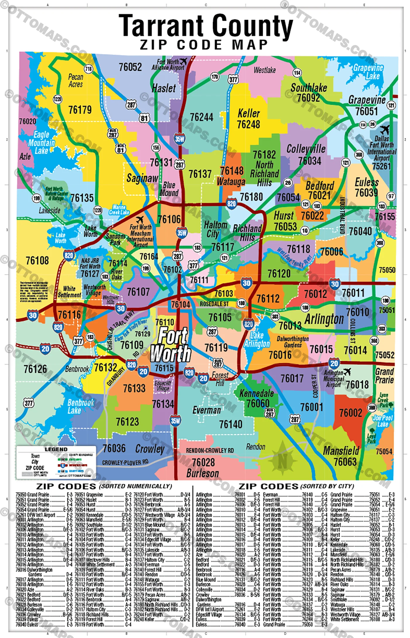 Tarrant County Zip Code Map - POSTER PRINTS