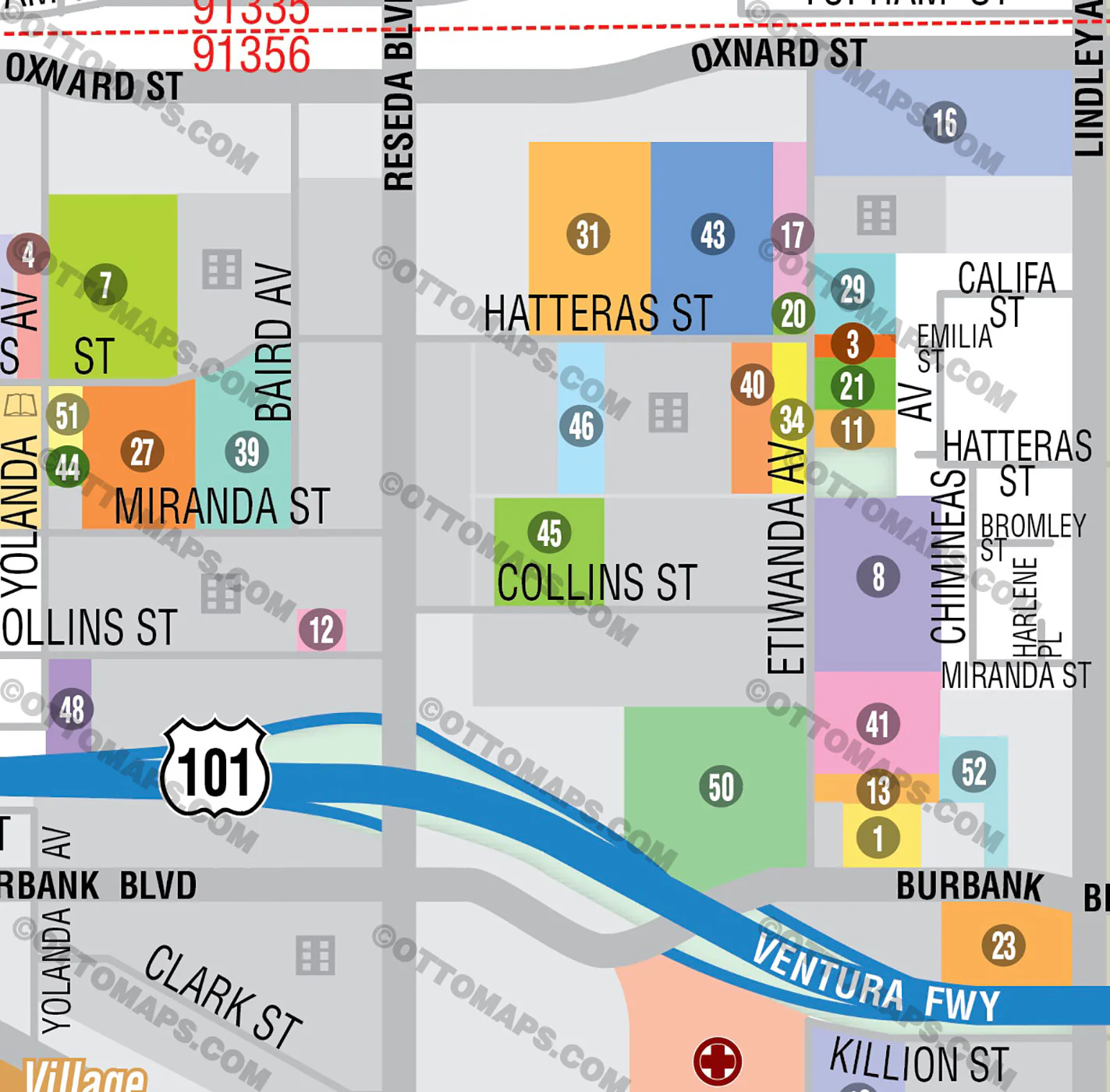 Tarzana Map, Los Angeles County, CA - FILES - PDF and AI, editable, vector, royalty free - Image 2