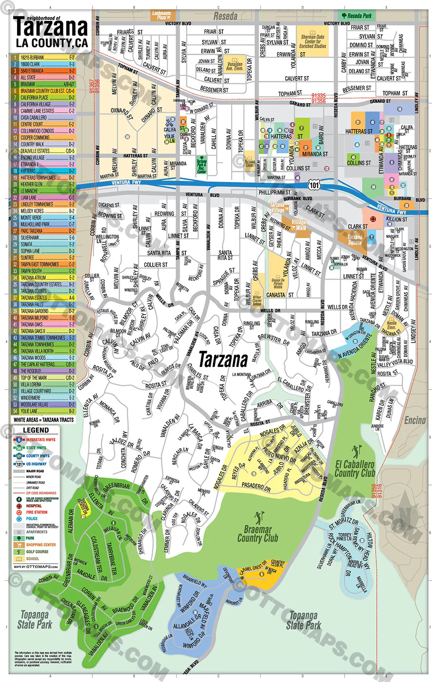 Tarzana Map, Los Angeles County, CA - FILES - PDF and AI, editable, vector, royalty free - Image 3