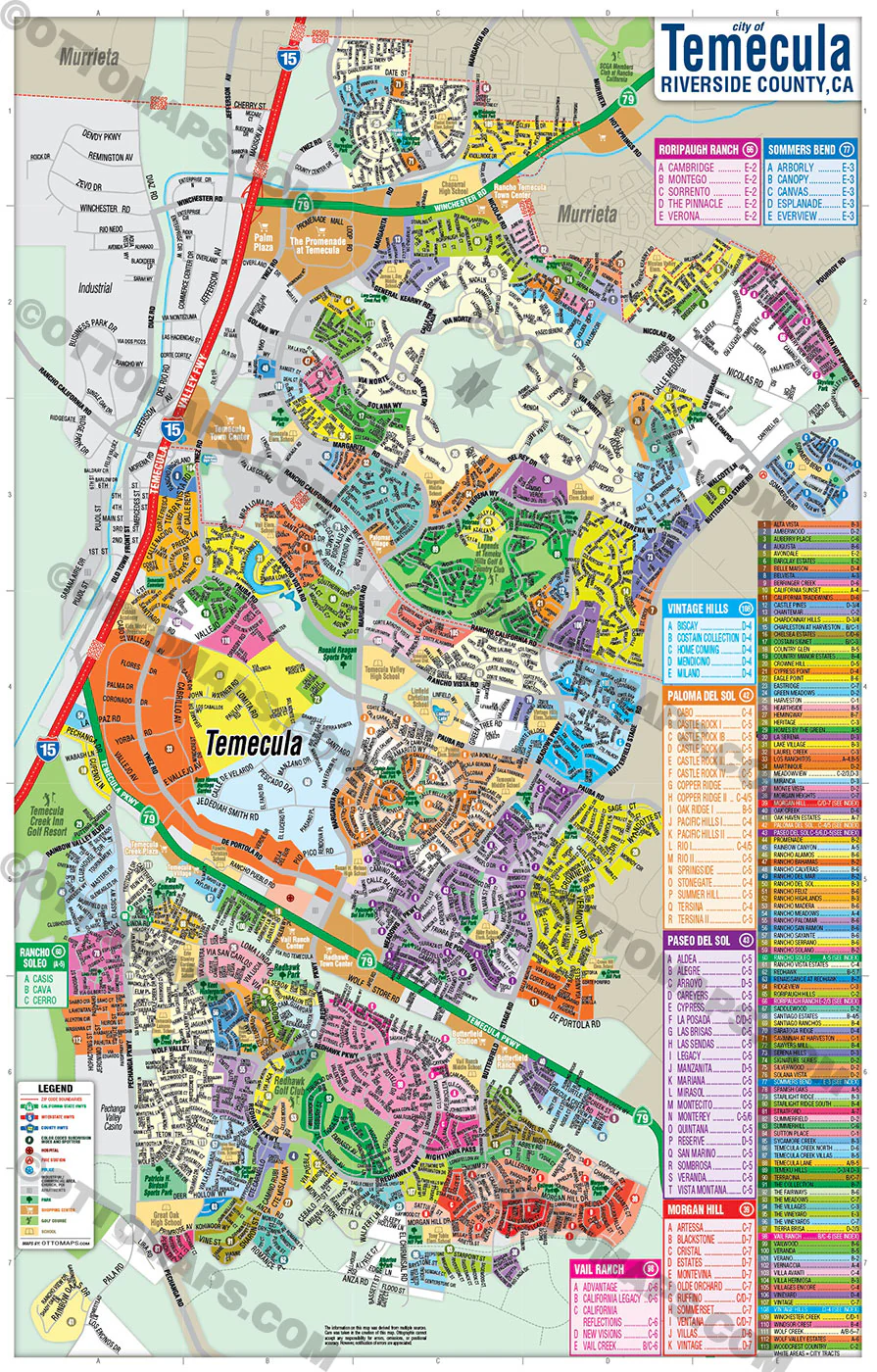 Temecula Map, Riverside County, CA - FILES - PDF and AI, editable, vector, royalty free