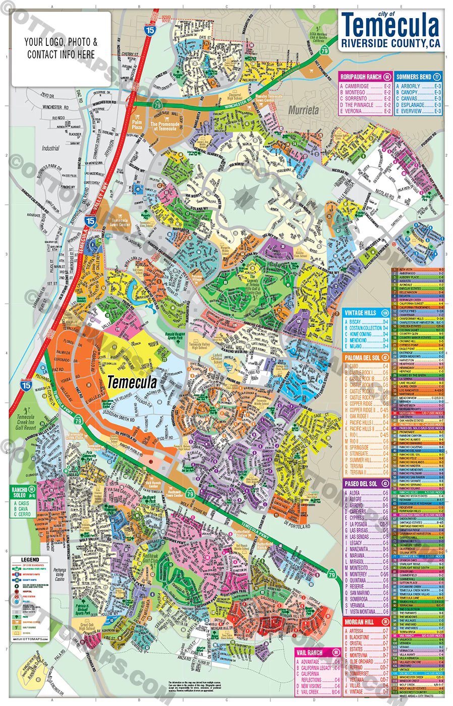 Temecula Map, Riverside County, CA - FILES - PDF and AI, editable, vector, royalty free - Image 3