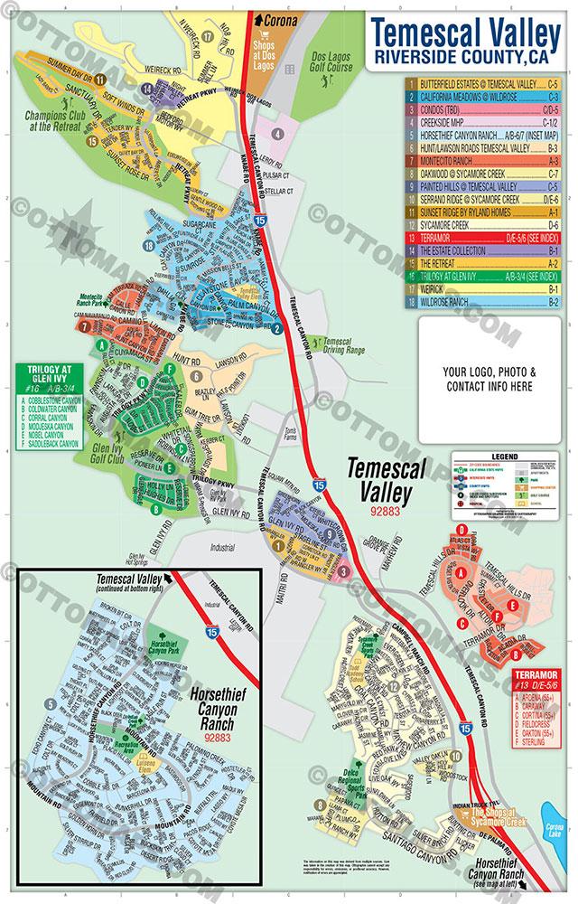 Temescal Valley Map, Riverside County - FILES - PDF and AI, editable, vector, royalty free
