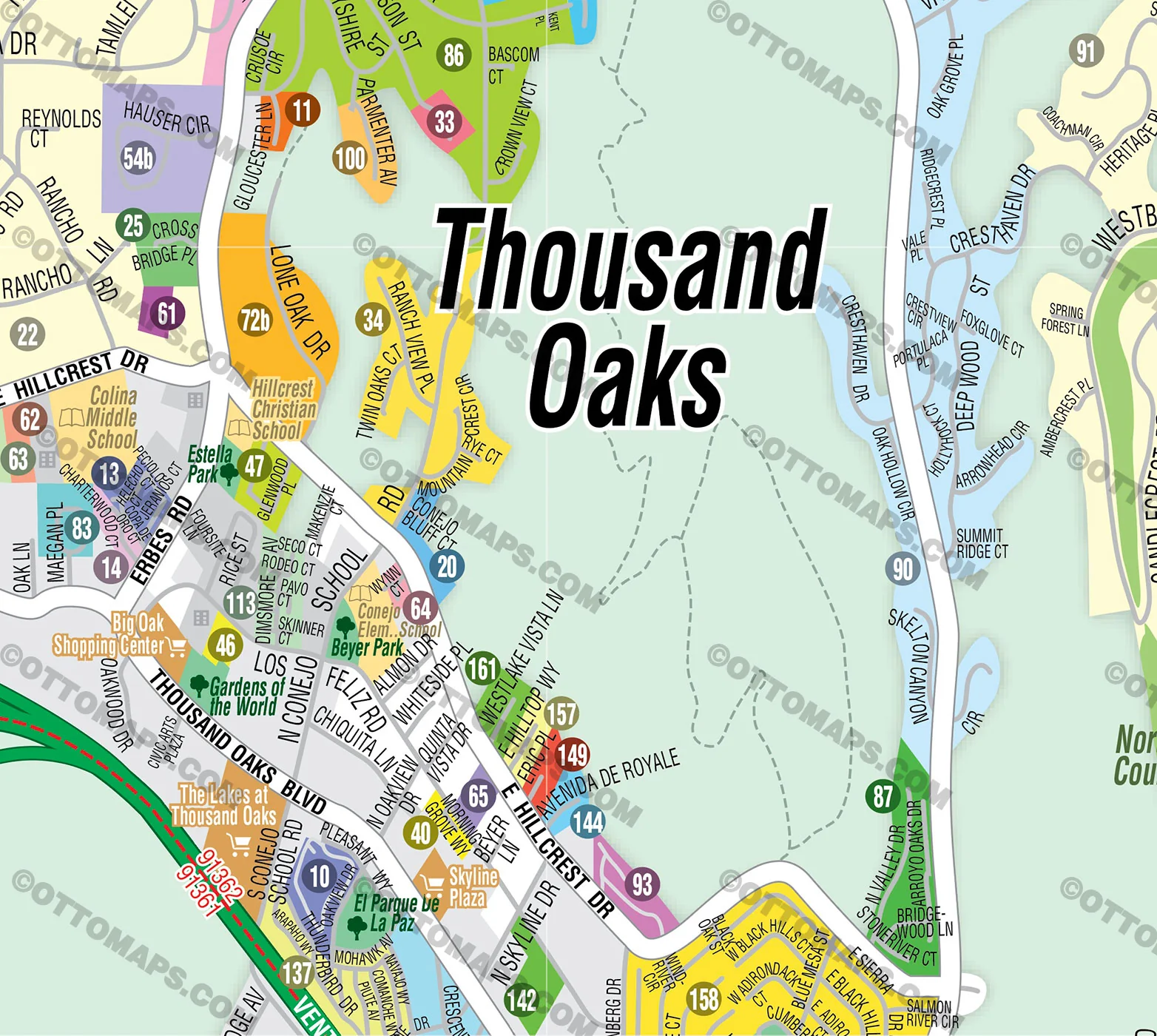 Thousand Oaks Map, Ventura County, CA - FILES - PDF and AI, editable, vector, royalty free - Image 2