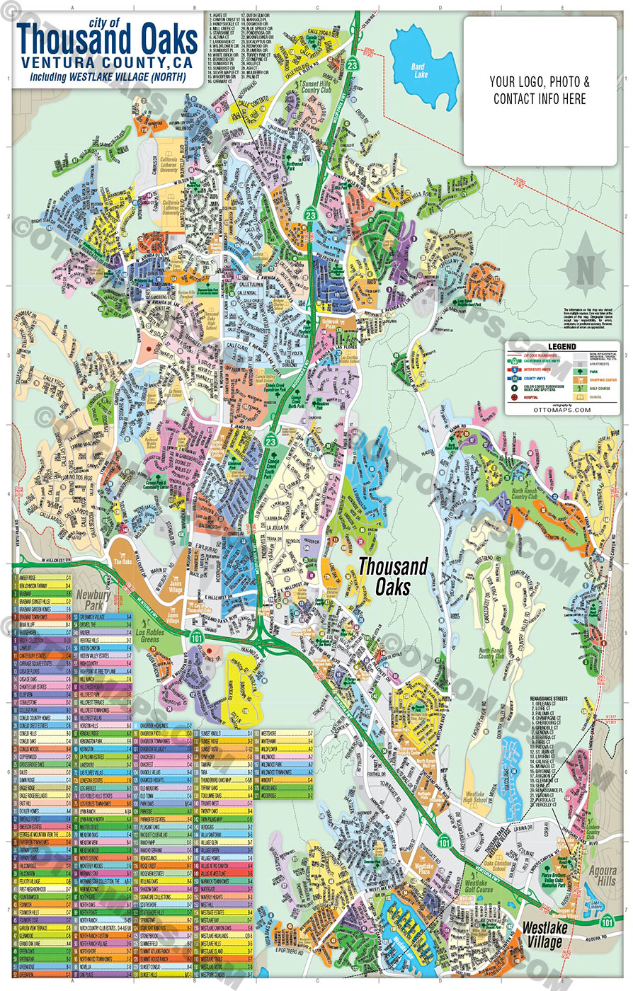 Thousand Oaks Map, Ventura County, CA - FILES - PDF and AI, editable, vector, royalty free - Image 3
