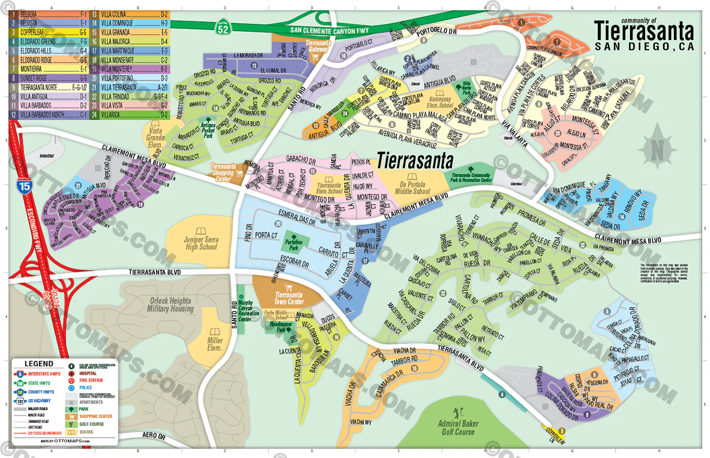 Tierrasanta Map, San Diego County, CA - POSTER PRINTS - Image 2
