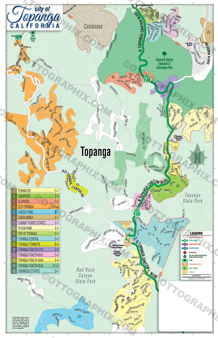 Topanga Map, Los Angeles County, CA - FILES - PDF and AI, editable, vector, royalty free