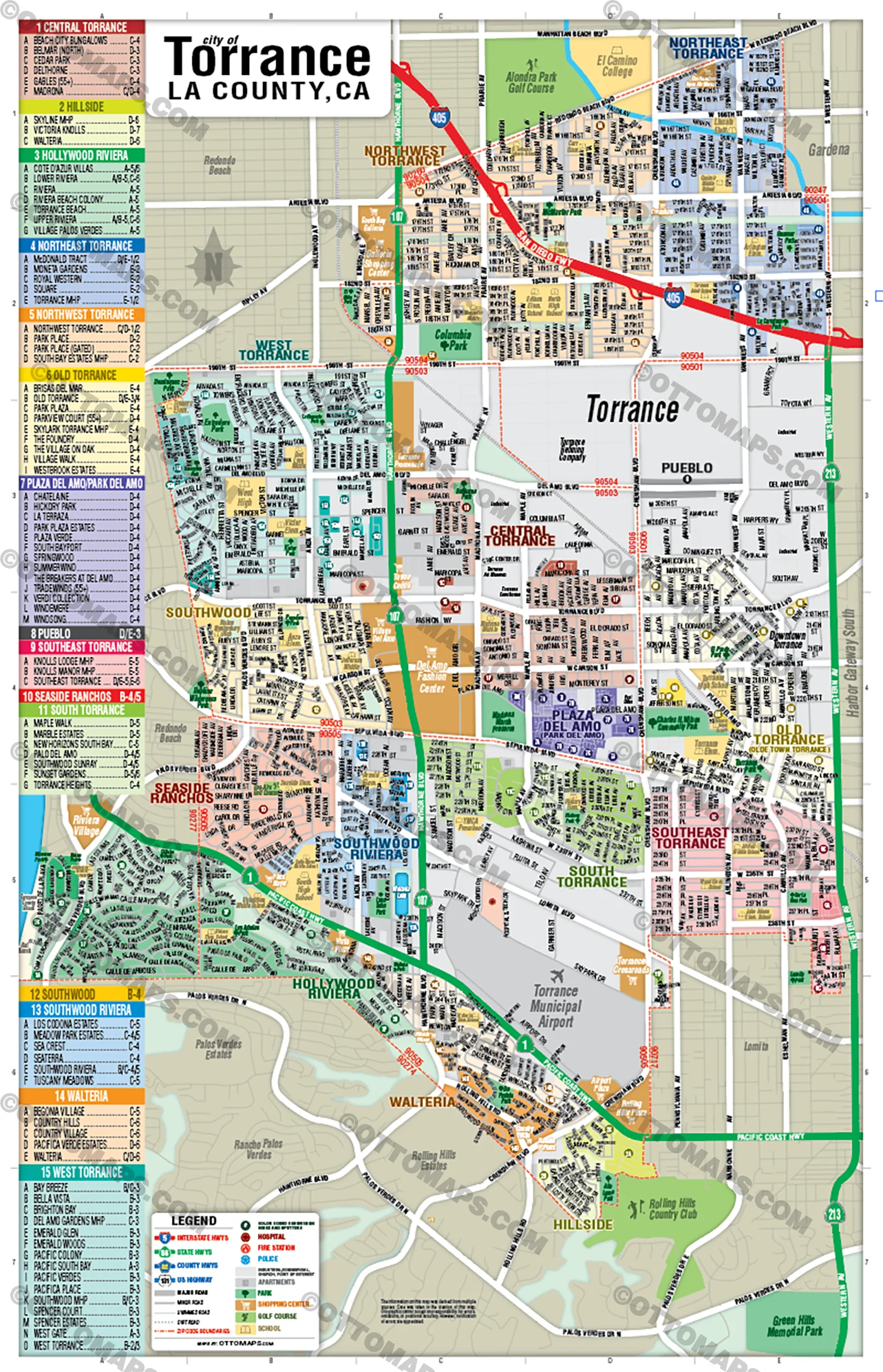 Torrance Map, LA County, CA - FILES - PDF and AI, editable, vector, royalty free