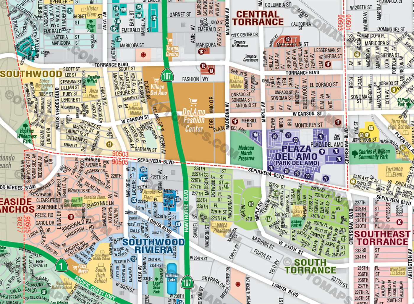 Torrance Map, LA County, CA - FILES - PDF and AI, editable, vector, royalty free - Image 2