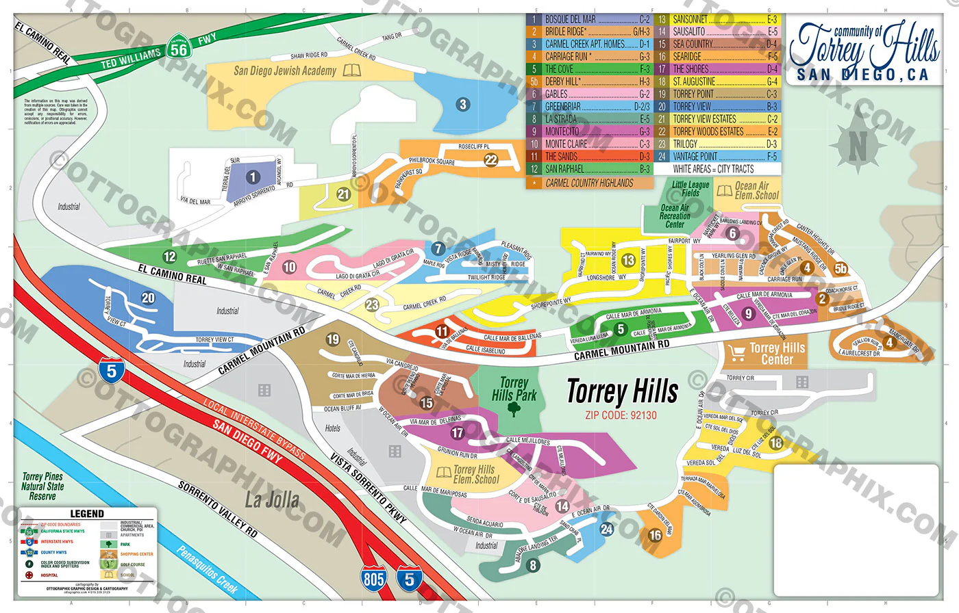 Torrey Hills Map, San Diego County, CA - FILES - PDF and AI, editable, vector, royalty free
